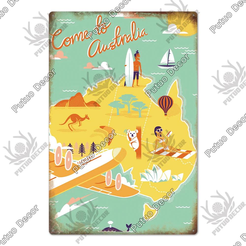 Putuo Decor Australia Metal Sign Plaque Metal Vintage Poster Tin Sign Decoration for Bar Club House Living Room Wall Home Decor