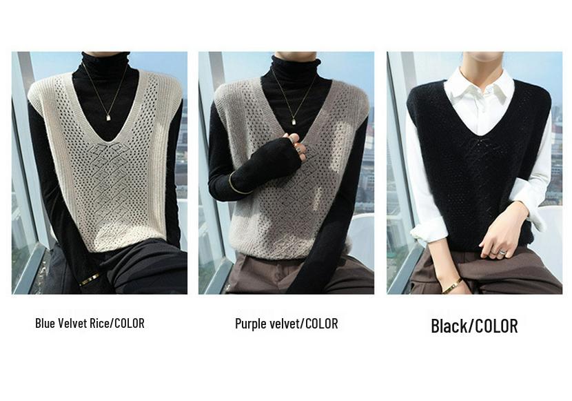 Women's 2024 Spring/Autumn Loose Cashmere V-neck Sleeveless Knit Vest