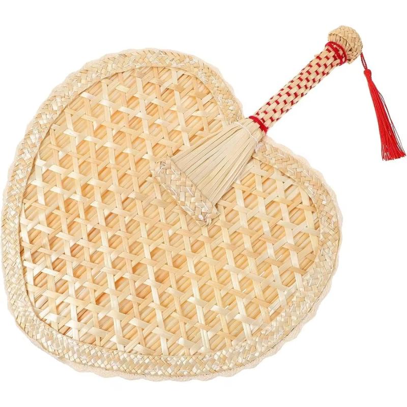Fashion Hand Woven Wheat Straw Fan Exquisite Rustic Chinese Portable Vintage Handheld Fan For Summer Cooling