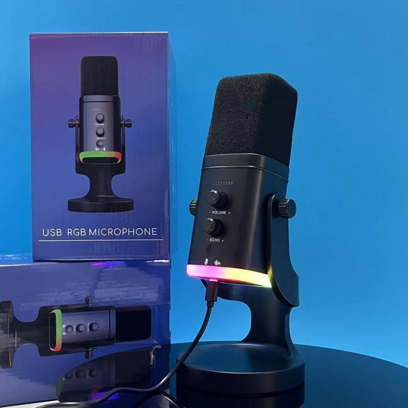 Microphone USB RGB à Réduction de Bruit pour Gaming, Streaming et Utilisation sur PC