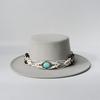 TurquoiseFedora Hat Women Men Autumn Winter Classic Felt Wide Brim Flat Top Jazz Panama Hat Casual Party Church Hat