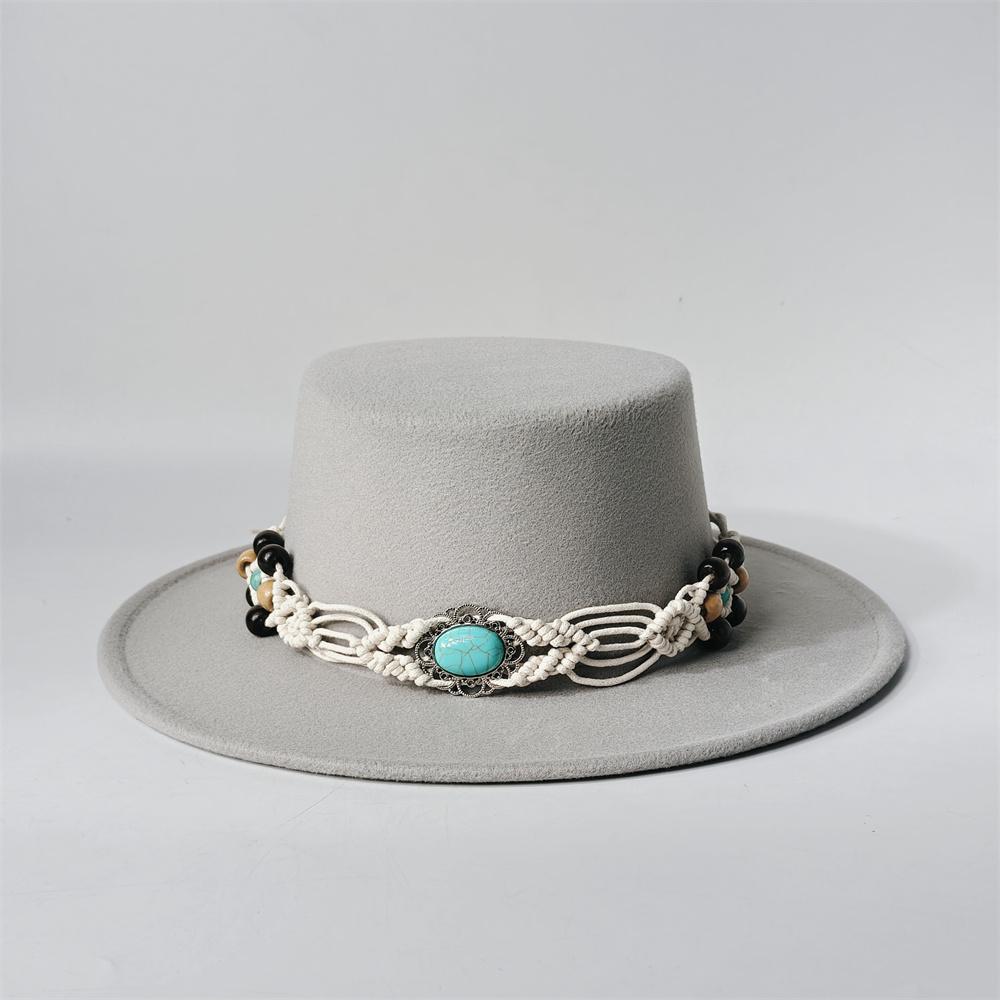 TurquoiseFedora Hat Women Men Autumn Winter Classic Felt Wide Brim Flat Top Jazz Panama Hat Casual Party Church Hat
