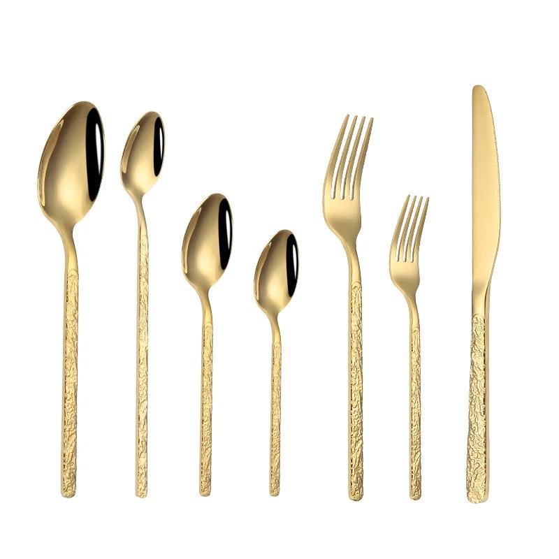 Hammered Golden Cutlery Set ,Stainless Steel Tableware Dinnerware Includes Forks Spoons Knives,Mirror Polished,Dishwasher Safe