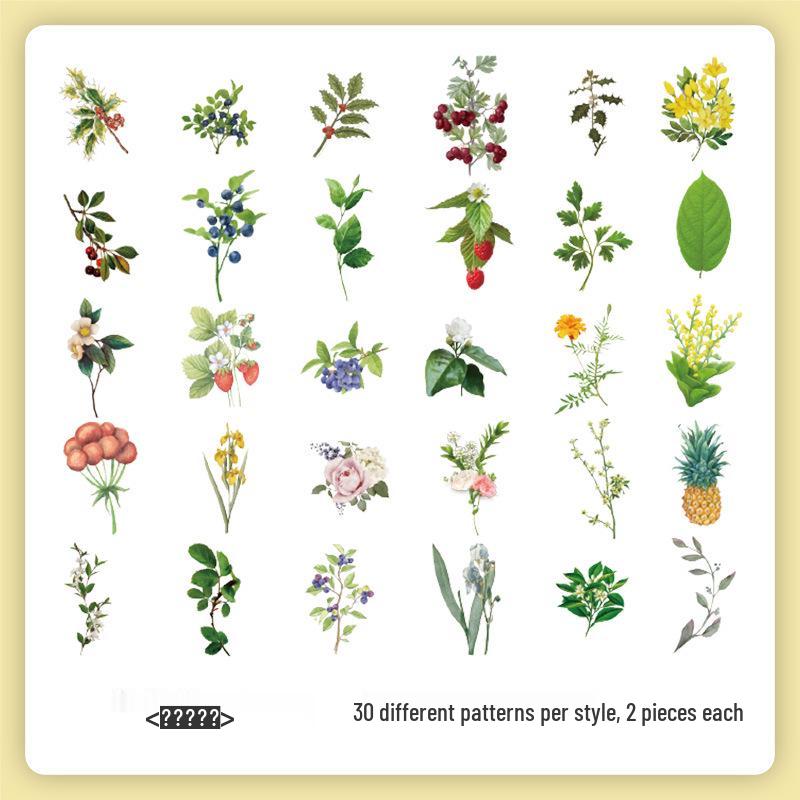 Joyful Nature Story Notebook Sticker Pack: 60 Retro Plant Stickers for Creative Children's Journaling