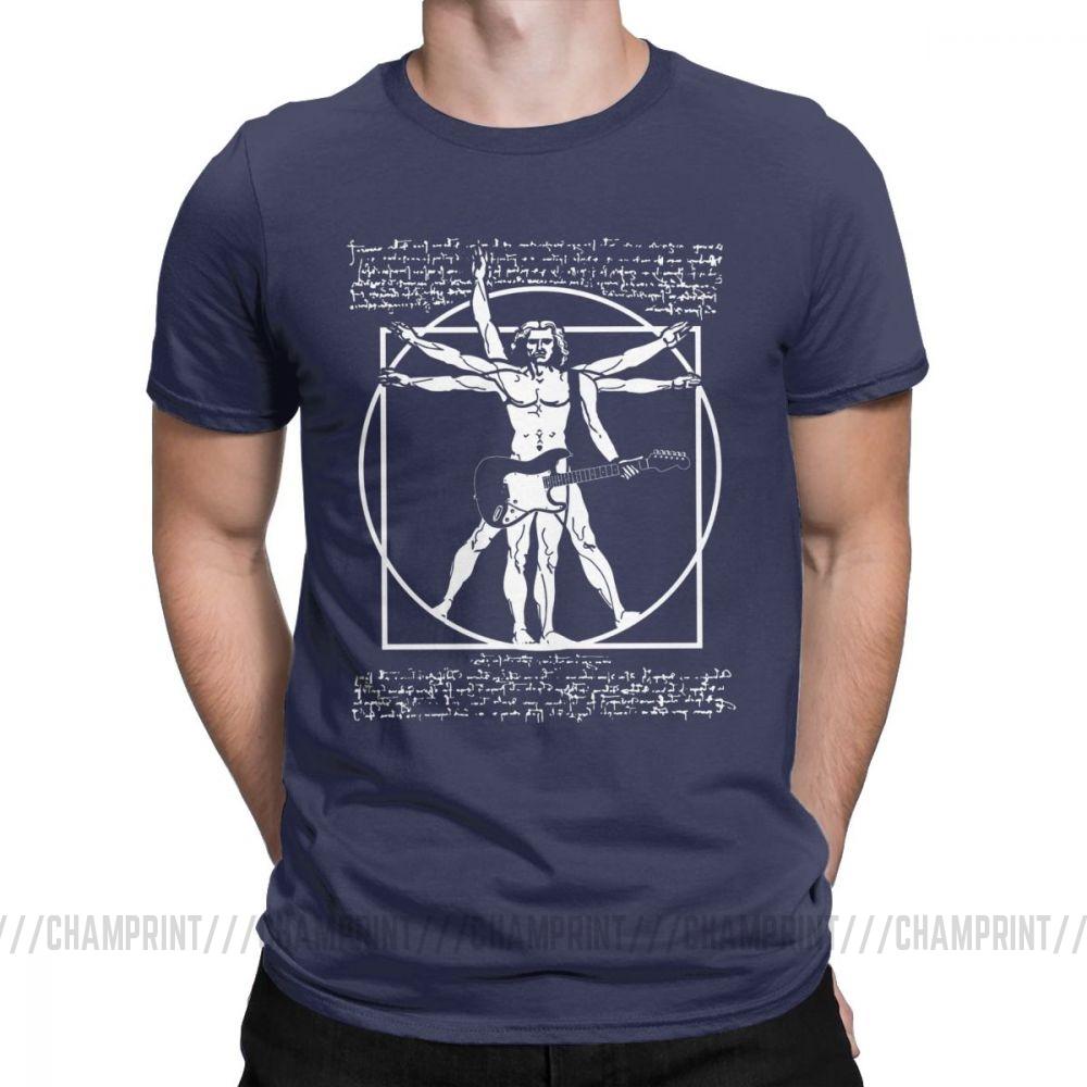 Vitruvian Man Playing The Guitar Mens T Shirt Da Vinci Guitarist Leonardo Funny Tee Shirt Cotton TShirt Gift Idea Clothes