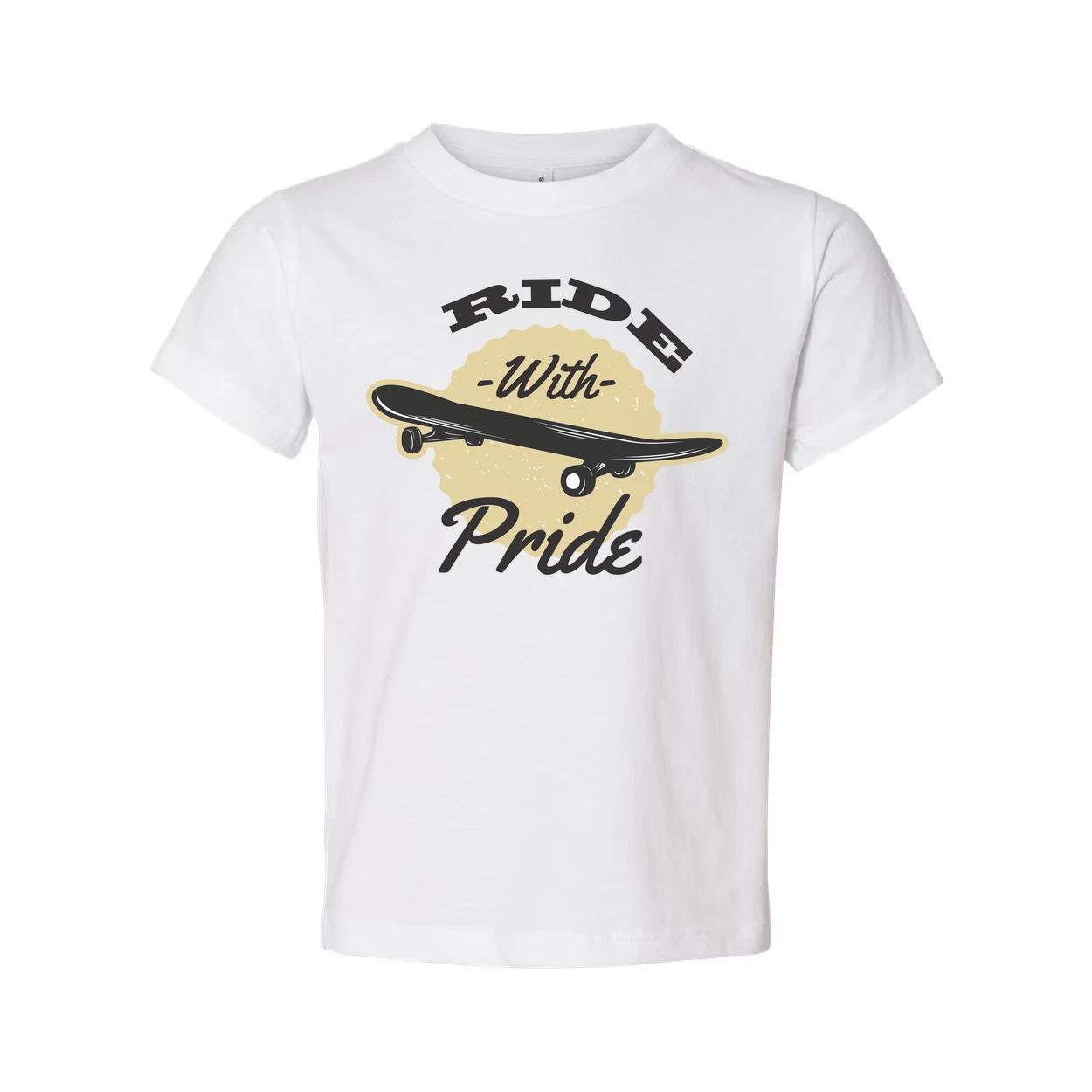

Unisex Skateboarding T Shirt With Ride With Pride Graphic Print Featuring Classi M