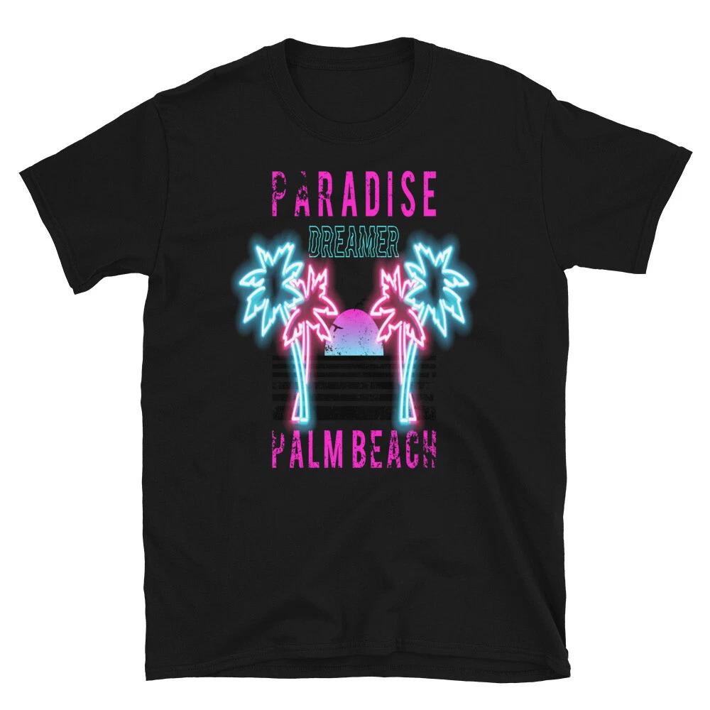 Neon Palm Trees Beach Classic Trendy Design Casual T-Shirt S