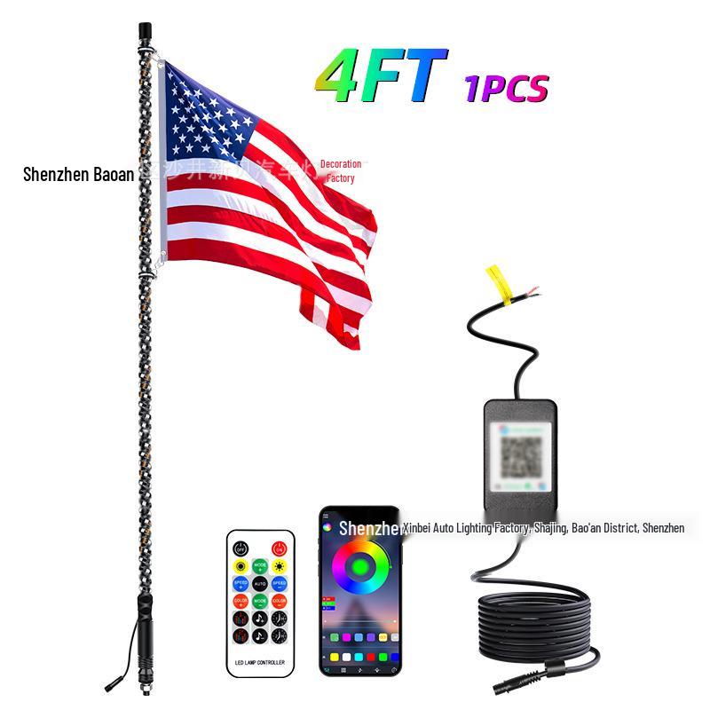 RGB Off-road Flagpole and Beach Atmosphere Light with Brake Function