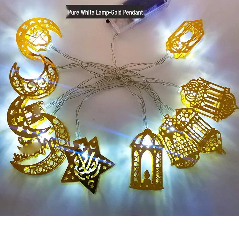 Golden Moon and Star LED String Lights - Decorative Iron Art for Festivals and Camping