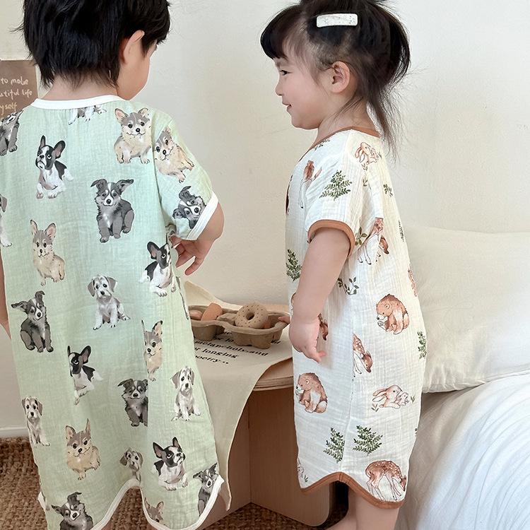 2025 Summer Pure Cotton Baby Sleep Robe: Class A Short Sleeve Gauze Pajamas