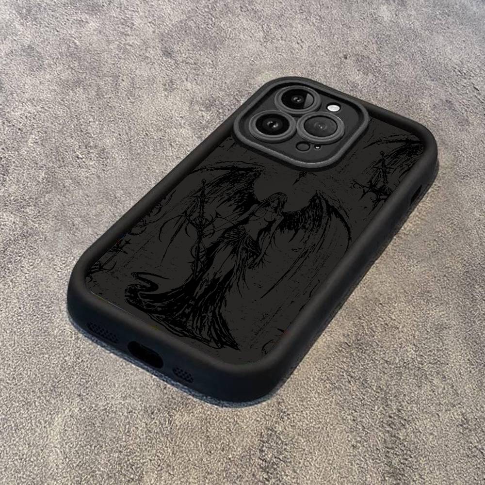 Luxury Black Angel Death Demon Phone Case For iPhone 17 16 15 14 13 12 11 Pro Max 16E Plus INS Soft Cover