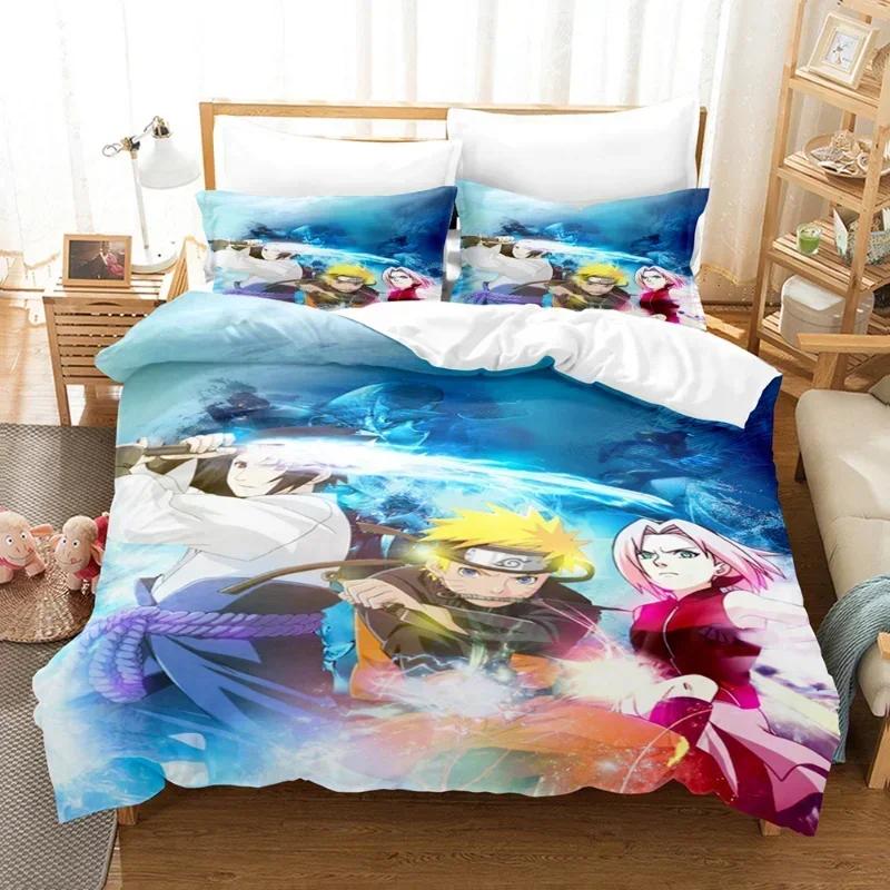 Naruto Bedding Set Quilt Cover Uchiha Sasuke Pillowcase Anime Kakashi Decor Bed Spead Bedroom Duvet Cover Bedding Suit Kids Gift