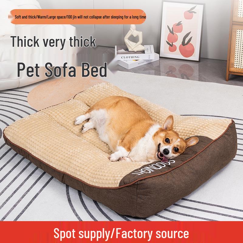Large Winter Warmth Dog Bed with Removable Washable Cushion and Non-Slip Base