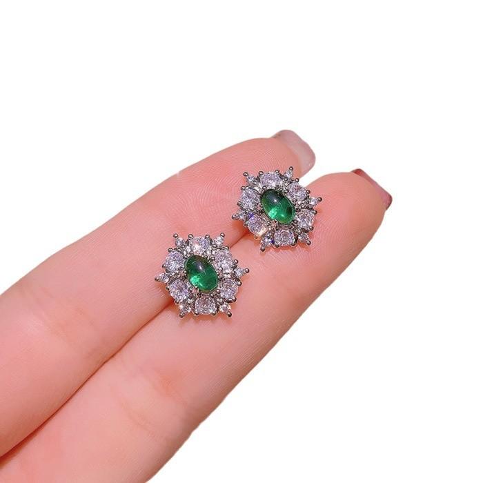 Wind Baroque Esmeralda Full Diamond Brincos Colar Conjunto de Joias Designer