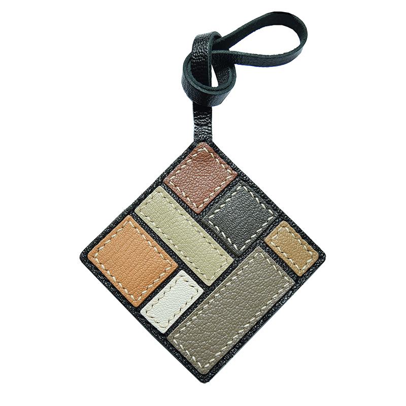 Mondrian Style Leather Handmade Bag Pendant Simple Personality Niche Art Women's Keychain