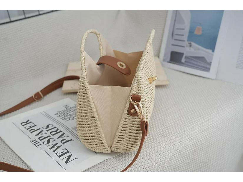 Seaside Holiday Retro Woven Beach Bag - Women's Handheld Shoulder Crossbody