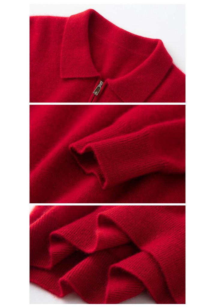 Women's Polo Neck Half-Zip Cashmere Sweater - Light, Elegant, Long Sleeve Pullover for Autumn/Winter.