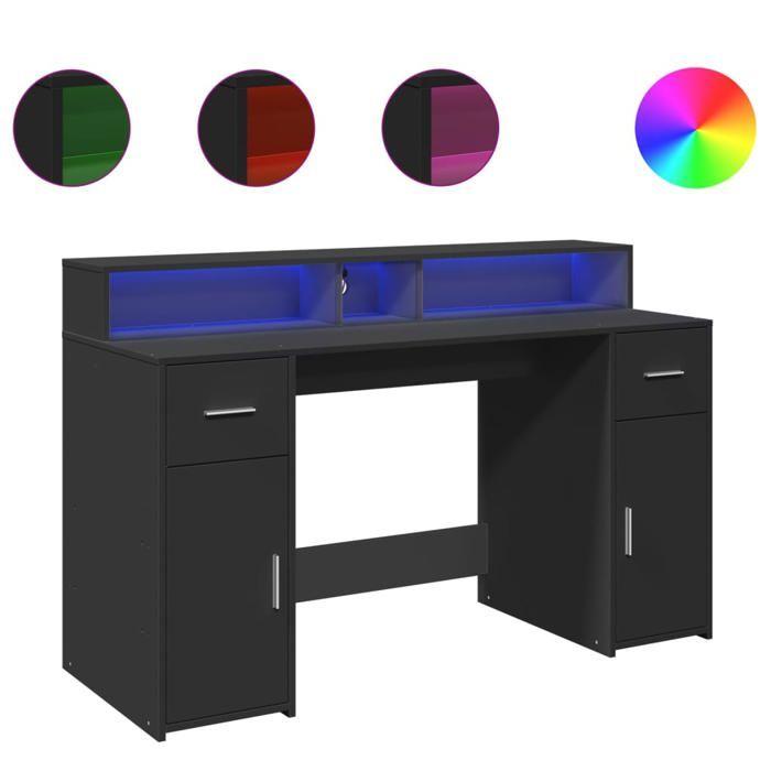 VidaXL Desk with LED Lights Black 140x55x91 Cm Engineered Wood, Work Desk, Study Desk, Home Office Desk, 3309421
