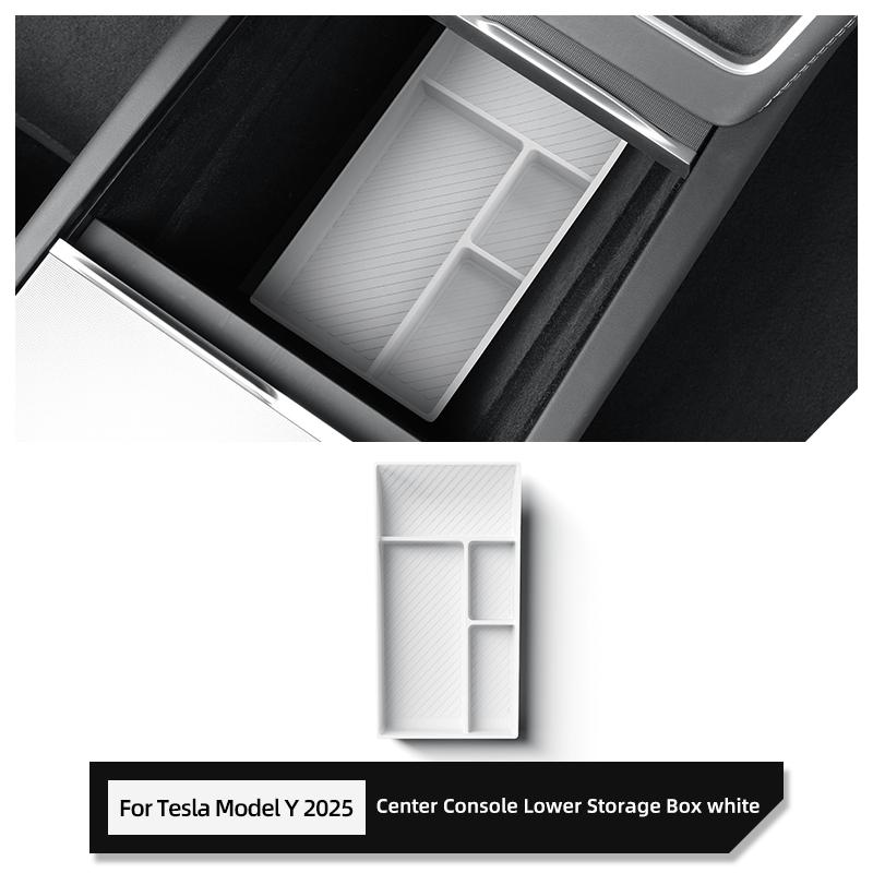 For Tesla Model Y Juniper/Launch 2025 Center Console Lower Layer Storage Box Organizer Tidying Interior Accessories Storage Tray