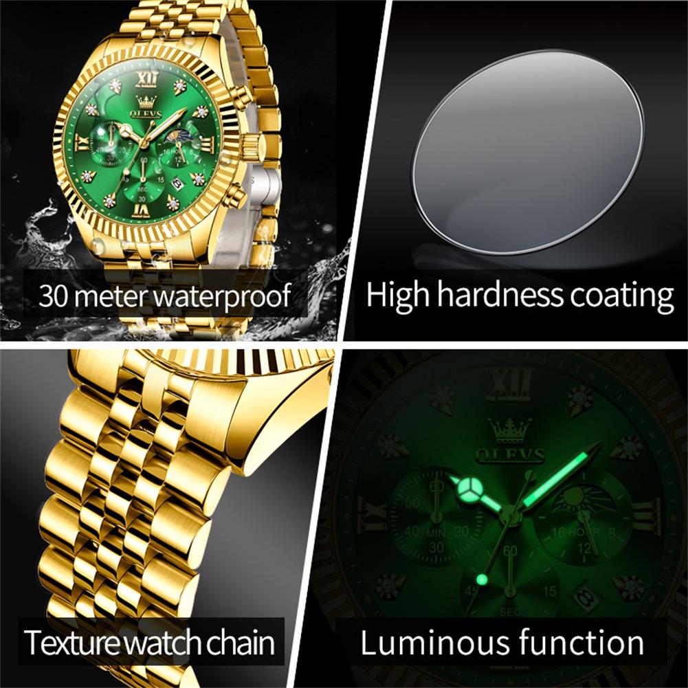 Fashion Quartz Watch Gift Stainless Steel Watchband Round-dial Wristwatch Calendar Luminous Small Second