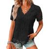 Lace Tee Shirt for Women Vintage Top Solid Color Short Sleeve V Neck Streetwear Ladies Casual Spring Summer Basic Tops