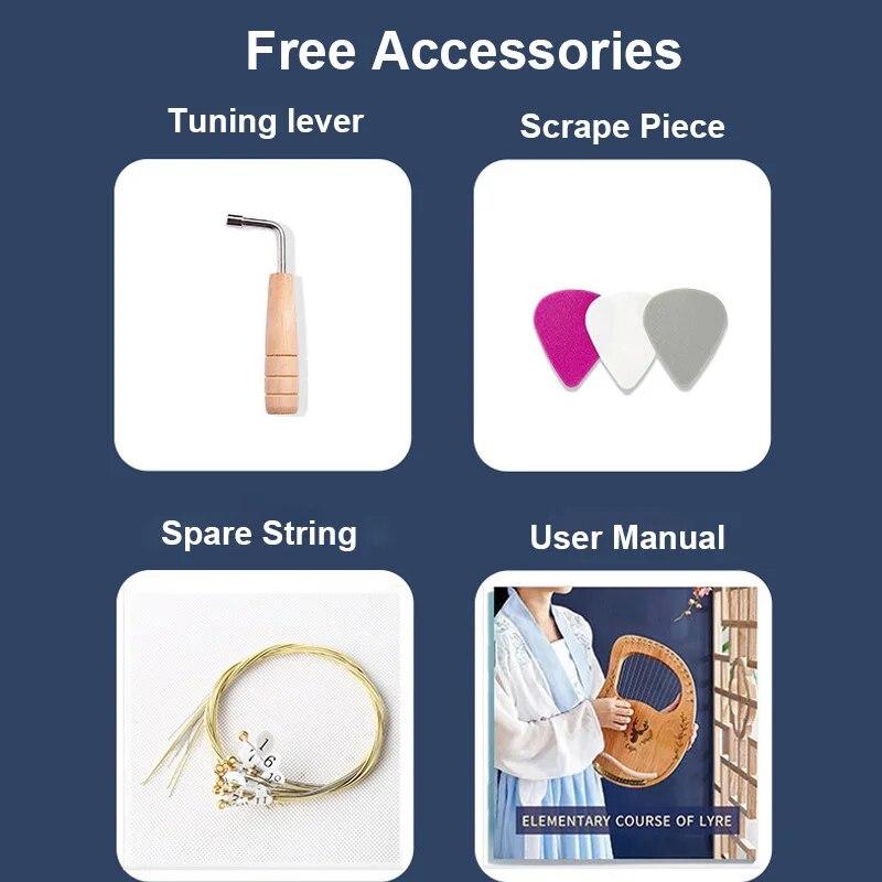 Lyre Harp 10/16/19/21/24 Strings Piano Harp Lyre Harp Mahogany Stringed Musical Instrument With Tuning Wrench Spare Strings