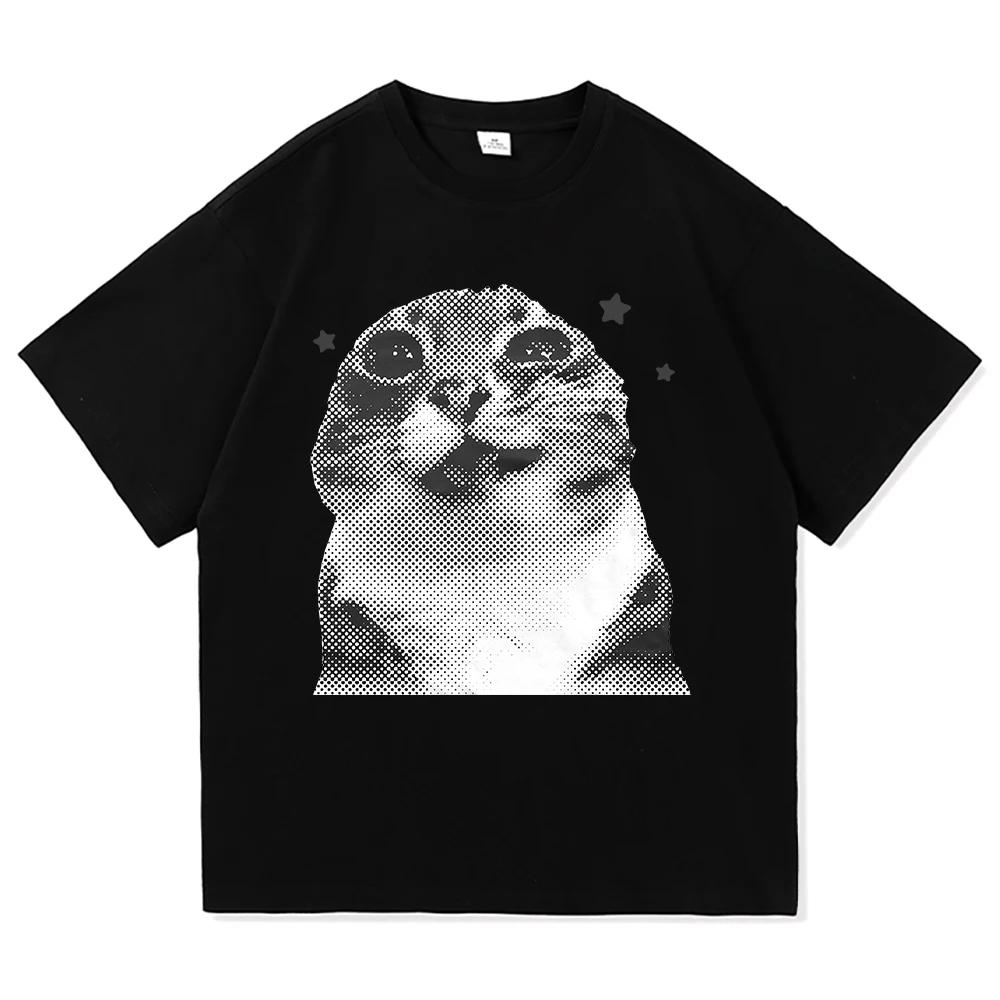 Y2k Lustiges Katzen-Meme T-Shirt Ich denke nicht, also bin ich nicht Männer Frauen Kleidung Harajuku Hochwertige Oberteile Baumwoll-T-Shirts