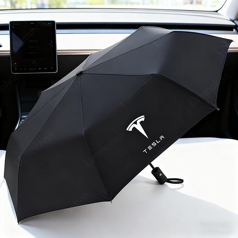 Automatic Car Logo Umbrella Portable Business Man Women Umbrella For Tesla Model 3 Model S Model X Model Y Roadster Car Sticker