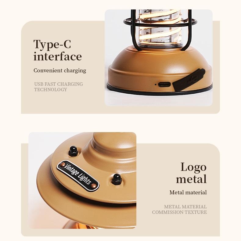 LED USB Desk Lamp Outdoor Emergency Flashlight Rechargeable Metal Vintage Hanging Camping Lamp Hanging Tent Lamp horse lantern