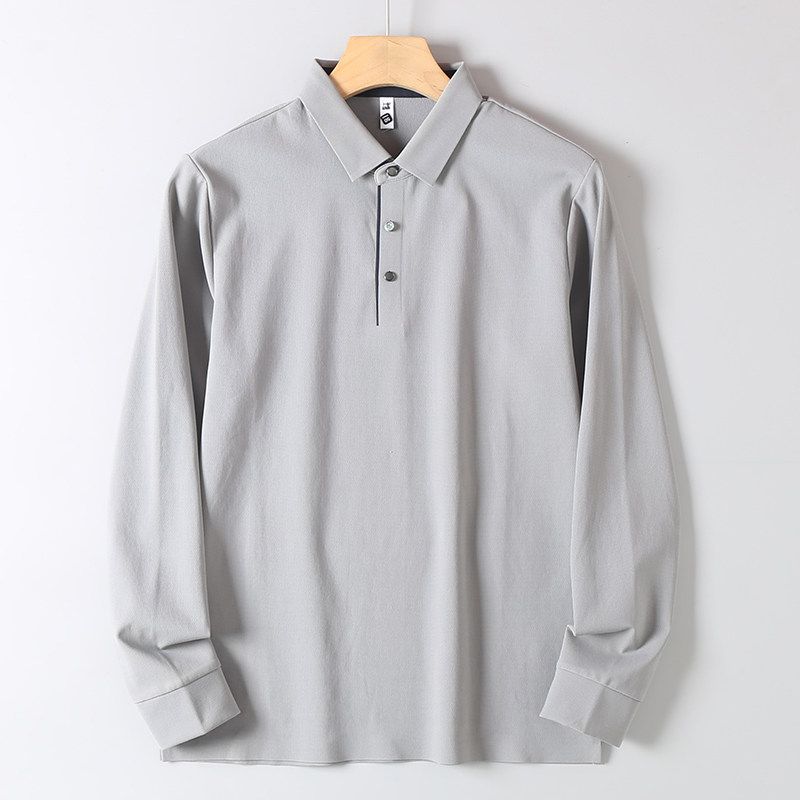 Foreign Trade Surplus Order American Fleece-lined High end Knitted Lapel Long sleeve Base T-shirt Men's Spring and Autumn Business Leisure Polo Shirt
