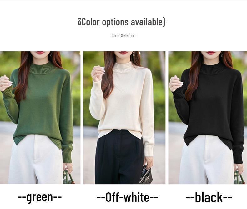Women's Pure Cotton High-Collar Sweater, Autumn-Winter 2024: Thick Solid Color Knit with Slits, Versatile Base Layer.