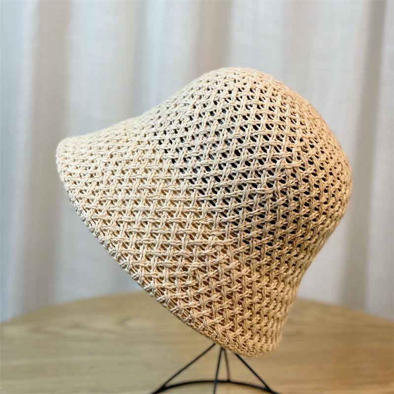 Chic 2024 Spring Summer Fisherman Hat Women's Knit Hollow Out Big Brim Bucket Hat For Sun Protection