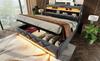 Upholstered Bed 140*190, Storage Headboard, USB Type C Port, 360 Surround LED Around Head and Foot End, Hydraulic Storage, Grey, Linen(No Mattress)
