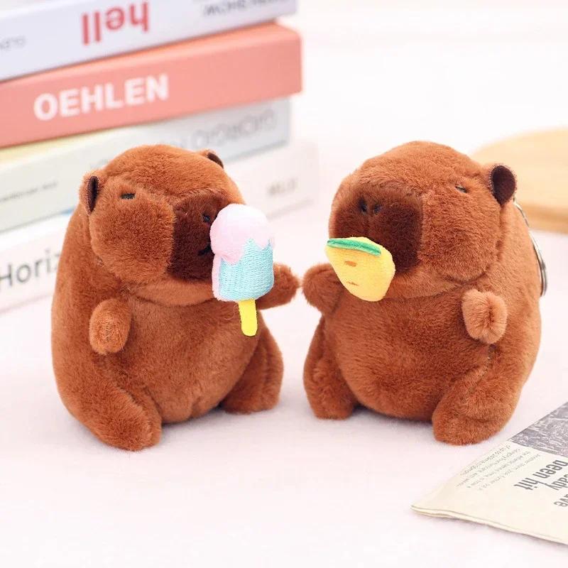 Cute 12cm Plush Capybara Keychain Snot Pulling Charm Cartoon Stuffed Animal School Bag Pendant Gift For Kids Adults