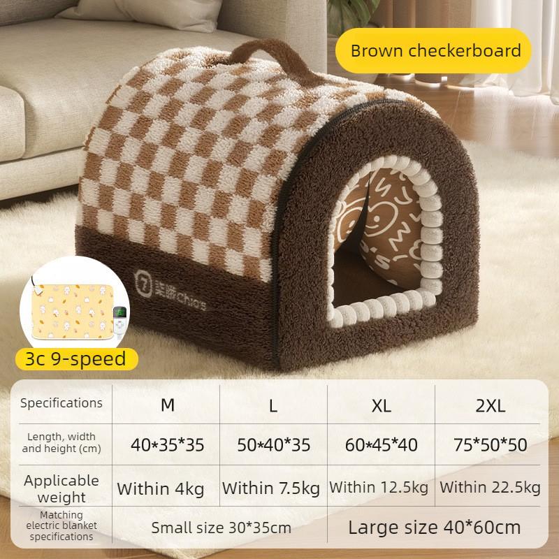 

Winter Warm Heated Cat Beds House Timed Electric Blanket Closed Cat House Kitten Kennel 9-level Temperature Control Cat Tent M коричневый