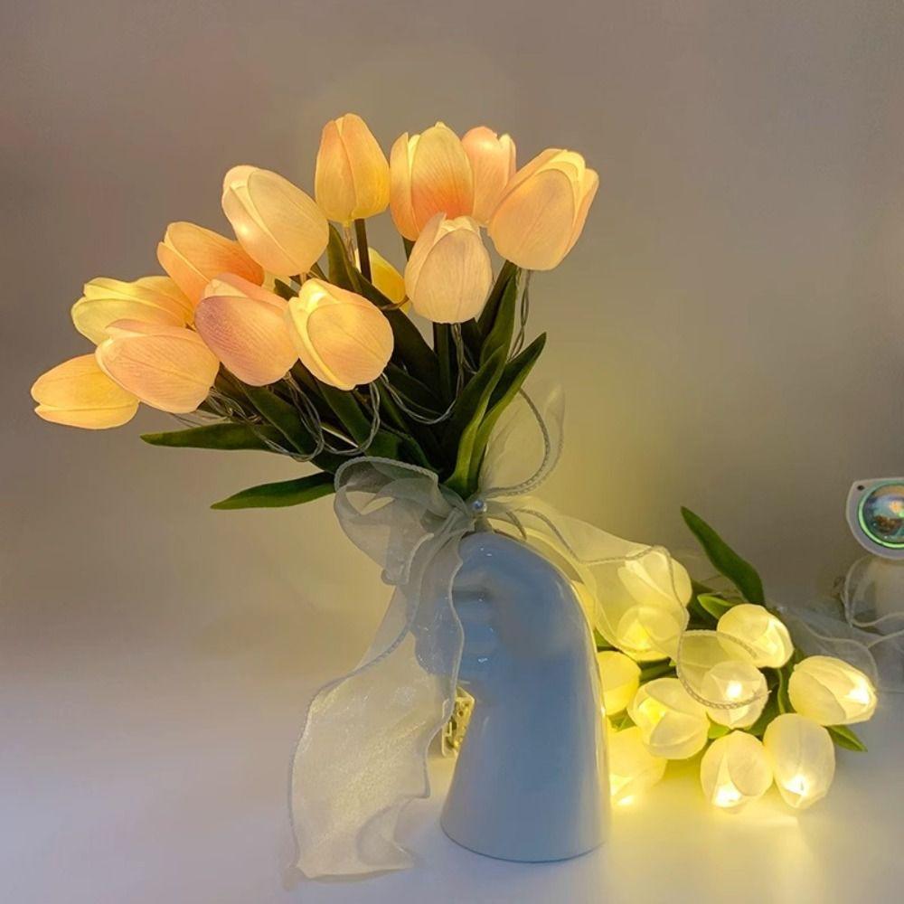 Artificial Flowers Simulated Flower Bouquet Lamp Simulation Tulips Bouquet  Household Atmosphere