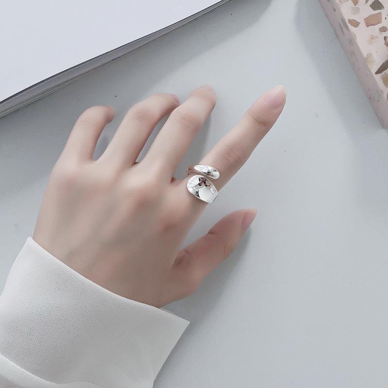 Korean Style Curved Water Drop Geometric Ring for Women - 925 Silver Open Index Finger, Trendy and Simple Design