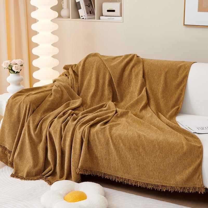 Herringbone Pattern Sofa Cover Cloth Waterproof Urine-proof Sofa Cushion Universal High-end Full Cover Plain Cover Blanket for All Seasons