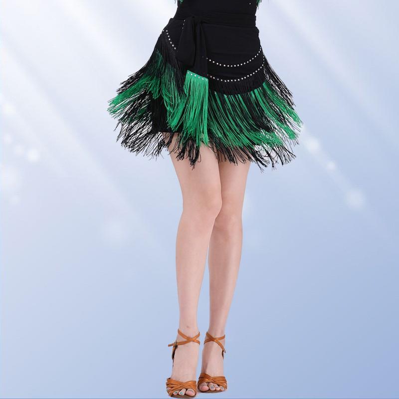 Womens Latin Dance Top With Fringe Rhinestone Embellishment Long Sleeve Modern Ballroom Costume