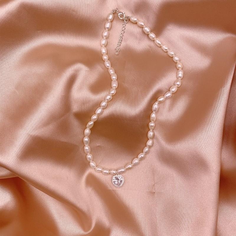 Korean Versatile Neck Chain Collarbone Chain French Retro Water Drop Zircon Freshwater Pearl Necklace