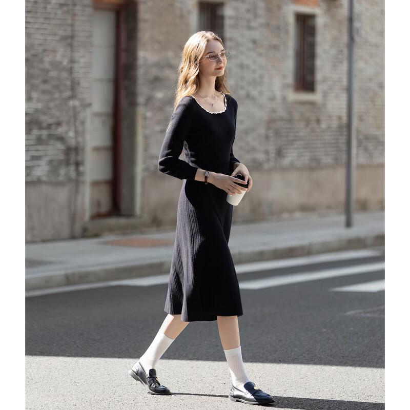 TonLion 2025 Autumn/Winter Women's Colorblock Long Sleeve Knit Dress