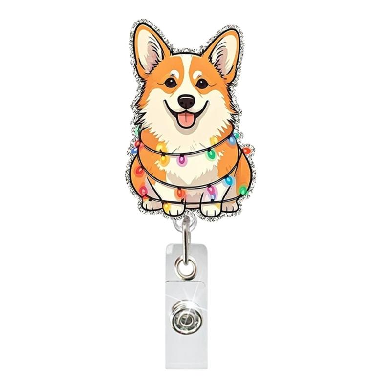 Cartoon Sequins Acrylic Badge Holder Retractable Badge Holder with Metal Pocket Clip Keychain Accessory For Nurse Doctor