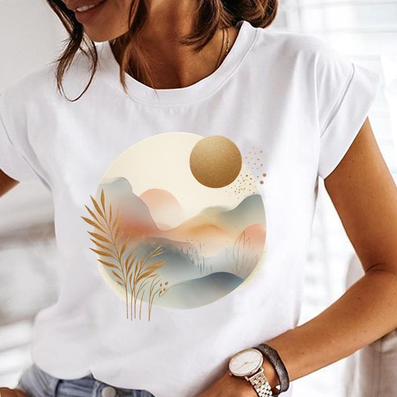 

(Asian Size) Lady o-neck T Shirt Clothing Short Sleeve T-shirts Printed sweet flower Female Top Casual Fashion Women Graphic Tee S
