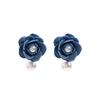 Unique Blue Denim Fabric Camellia Pearl Earrings Retro High-End Temperament Earrings Women