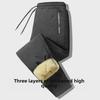 Men's Winter Windproof Waterproof Fleece-Lined Lambskin Pants with Drawstring Legs
