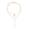Ingemark Elegant Retro Gold Color Triangle Peach Heart Pendant Necklace Women Exquisite Cylinder Stone Chokers Chain New Jewelry
