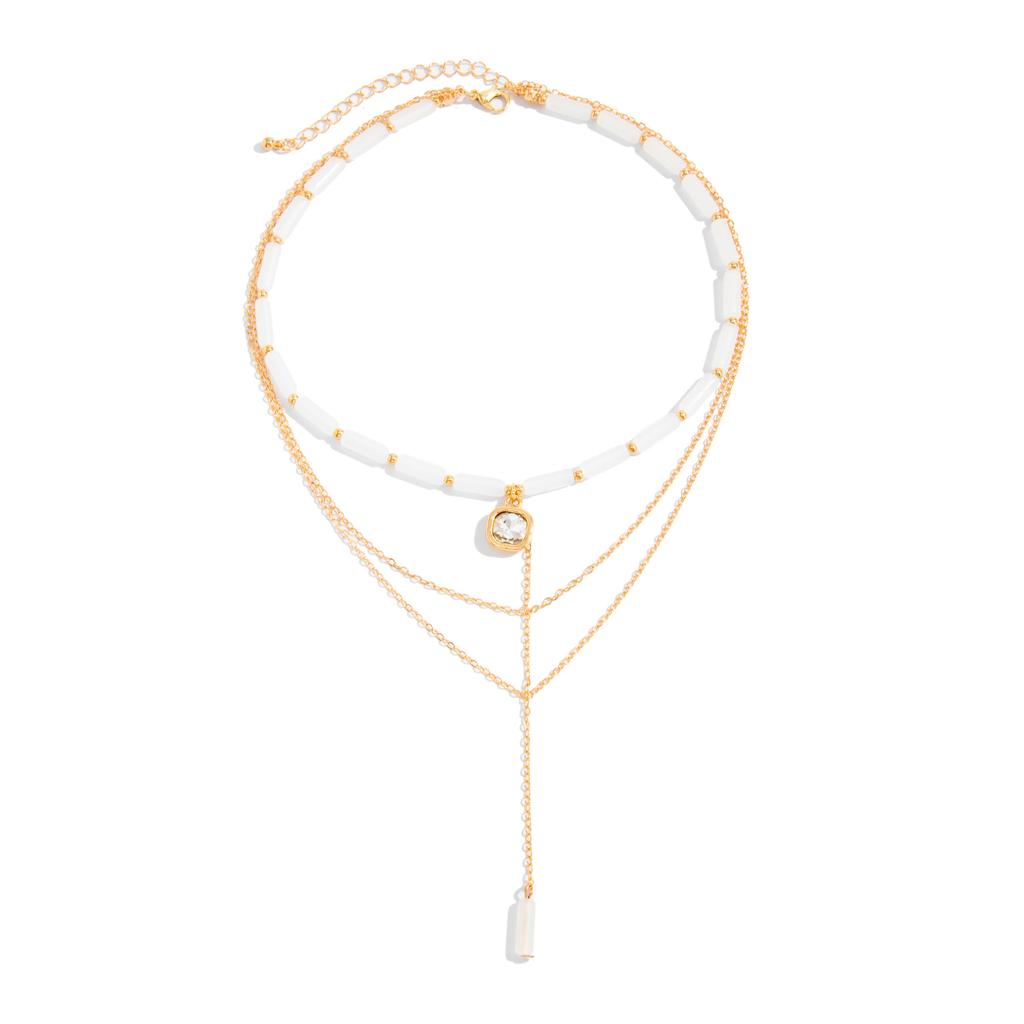 Ingemark Elegant Retro Gold Color Triangle Peach Heart Pendant Necklace Women Exquisite Cylinder Stone Chokers Chain New Jewelry