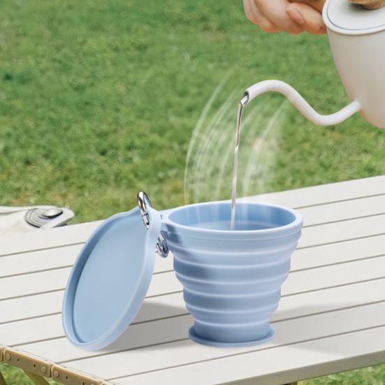 Silicone Folding Water Cup with Carabiner Handle 180ml Portable Travel Washing Cup