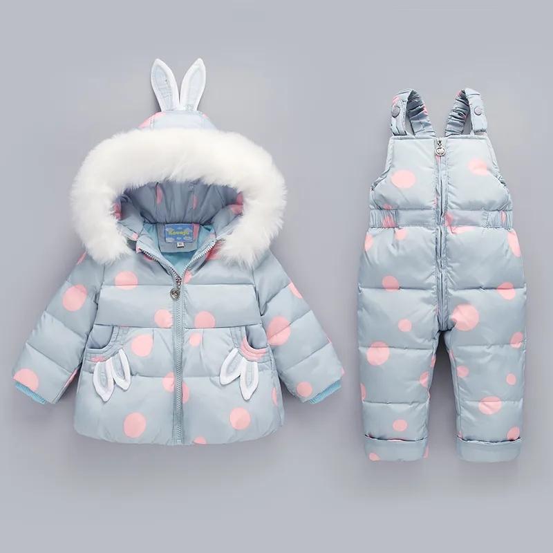 Combinaison Veste en Duvet pour Bébé Enfant Filles Ensemble Deux Pièces 1-3 Ans Bébé Manteau Chaud d'Hiver Vêtements d'Hiver Mignons pour Petits Enfants