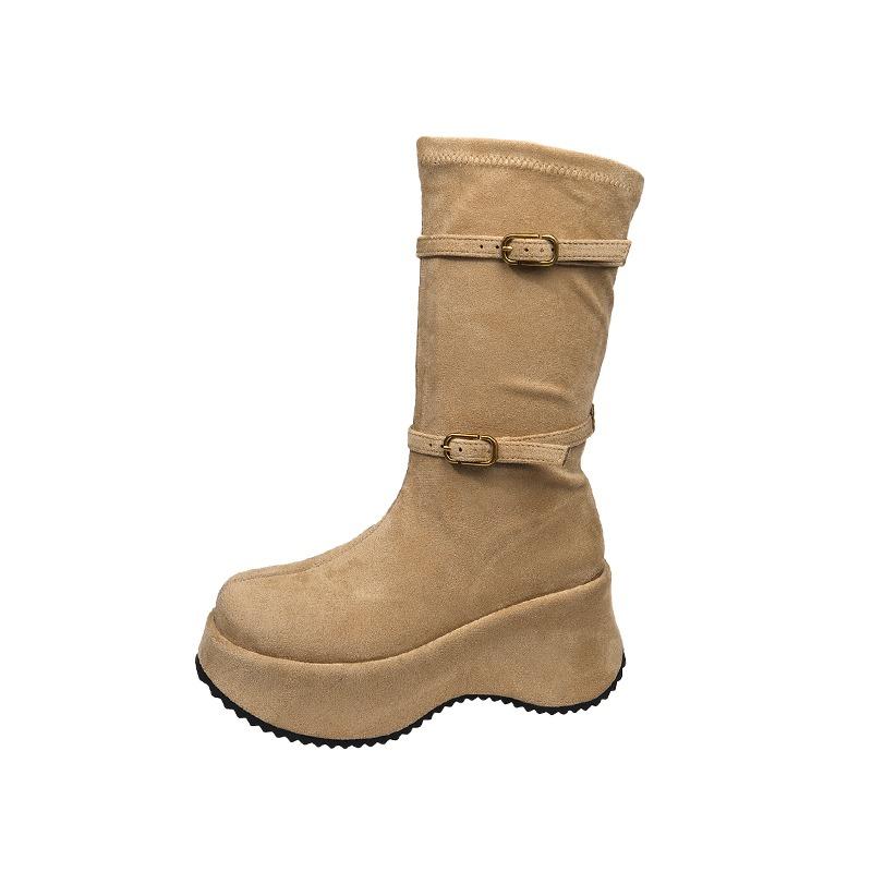 Modne Damskie Botki na Platformie z Zamszu do Połowy Łydki 2025 Zimowe Modne Buty Projektant Eleganckie Nowe Długie Kozaki Casualowe Wygodne Zapatillas De Mujer